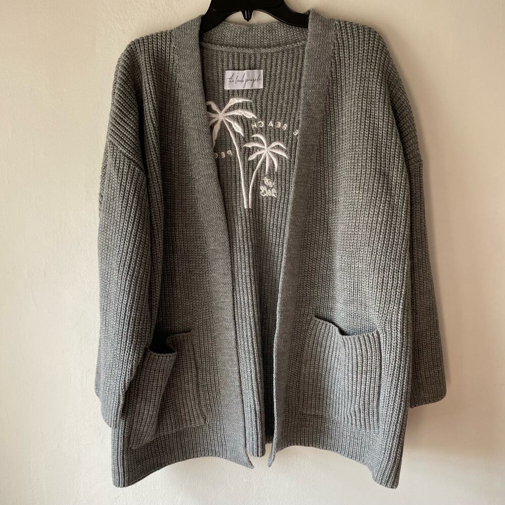 The Beach People Knit Cardigan SZ M/L Gray Twin Palms Cozy Coastal Grandma Cabin